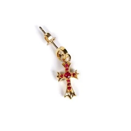 22K Gold Baby Cross Charm Earrings with Rubies 22K Gold Baby Cross Charm Earrings with Rubies