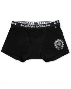 Black Cotton Boxer Brief with Black and White Jacquard