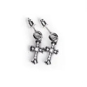 Ch Cross Baby Fat Stud Earrings with Pavé Diamond