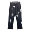 Chrome Heart Cross Stitched Lather Jeans