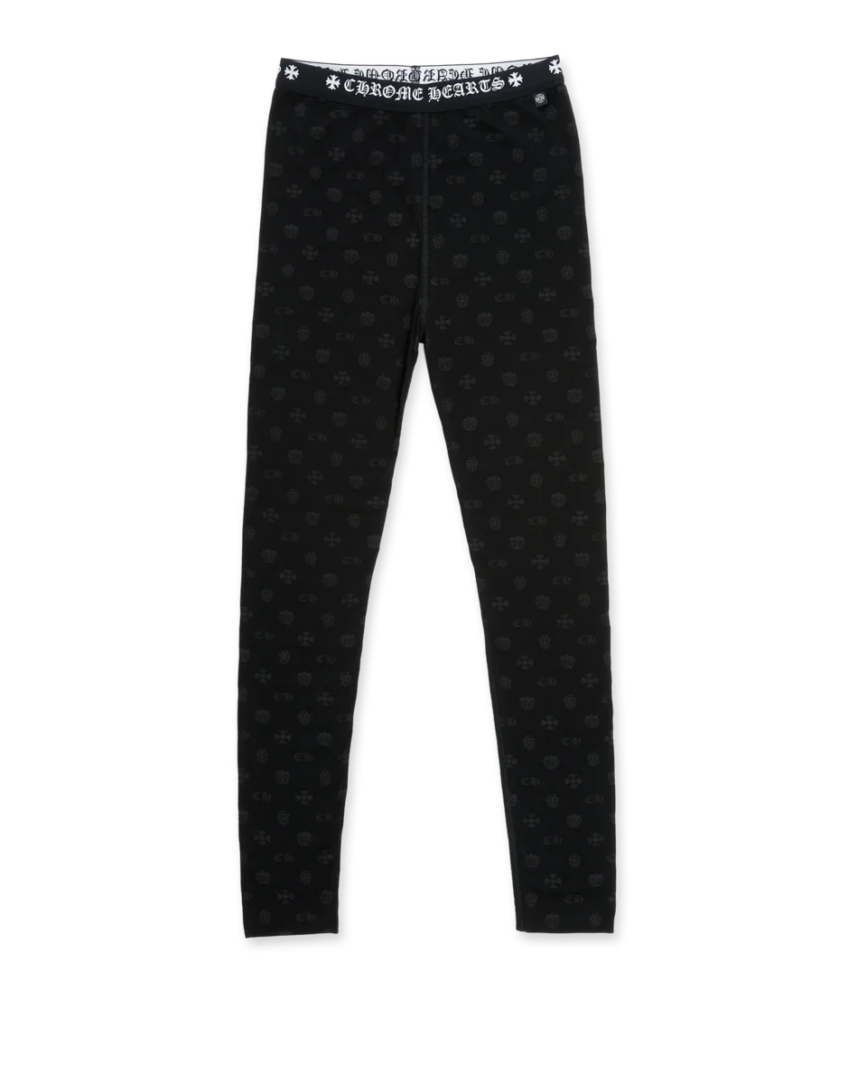 Chrome Hearts Black Cotton Leggings with Gray Multilogo Print Chrome Hearts Black Cotton Leggings with Gray Multilogo Print