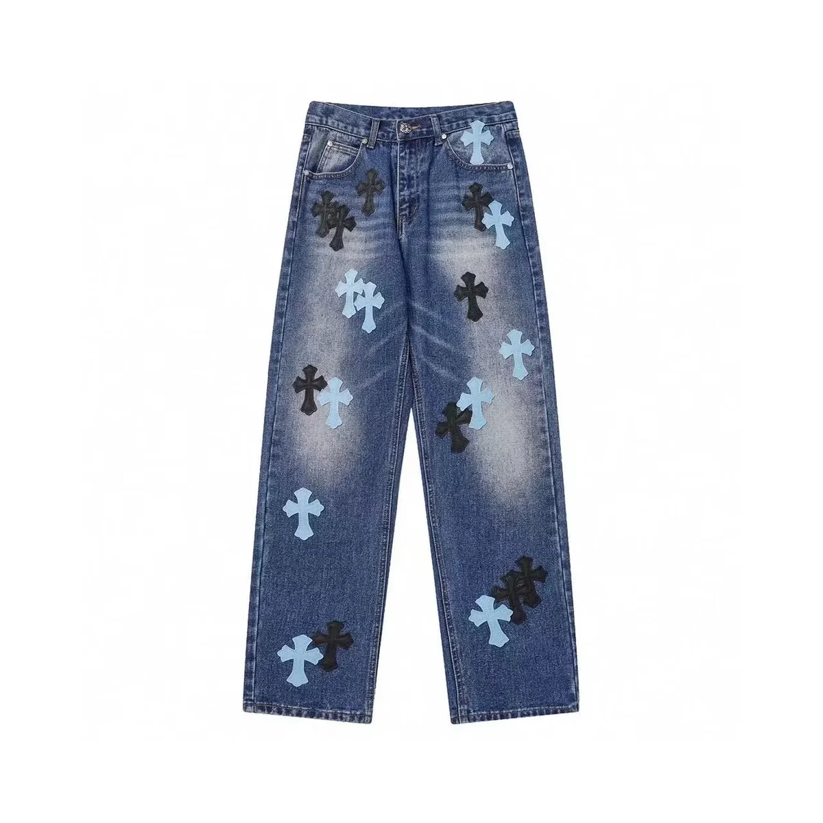 Chrome Hearts Black & Cyan Cross Patch Denim Chrome Hearts Black & Cyan Cross Patch Denim