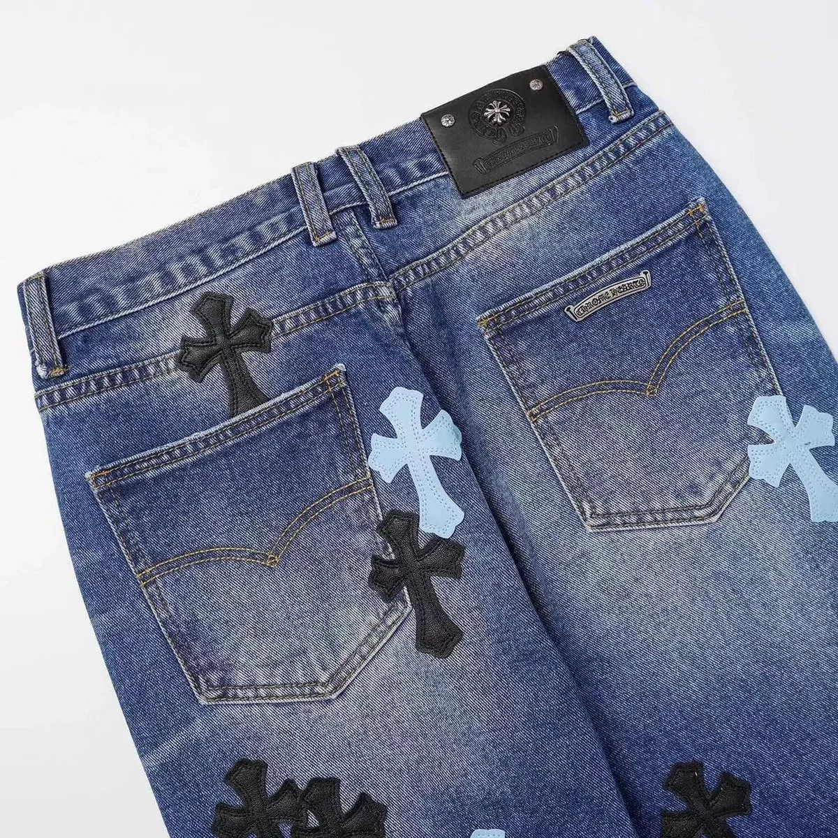 Chrome Hearts Black & Cyan Cross Patch Denim Chrome Hearts Black & Cyan Cross Patch Denim