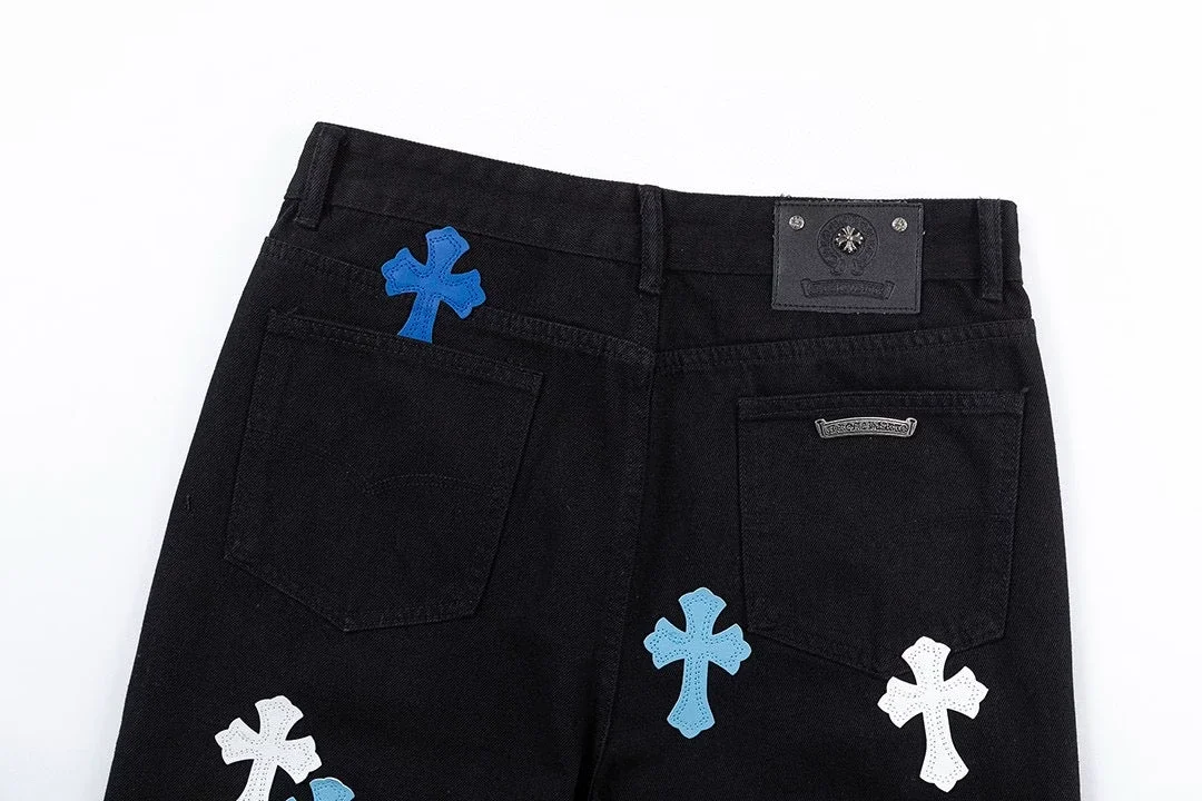Chrome Hearts Blue & White Cross Patch Jeans Chrome Hearts Blue & White Cross Patch Jeans