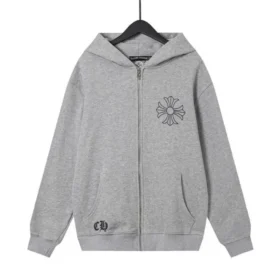 Chrome Hearts Grey Cross Floral Zip-Up Hoodie