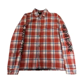 Chrome Hearts Red Lined Plaid Checkered Flannel Shirt