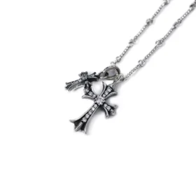 Small Cross and Babyfat Charm Necklace with Diamonds