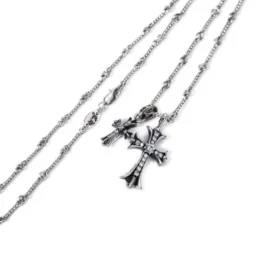 Small Cross and Babyfat Charm Necklace with Diamonds