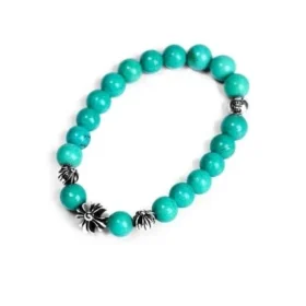 Turquoise Bead Bracelet 8Mm (4 Silver Beads) Turquoise Bead Bracelet 8Mm (4 Silver Beads)