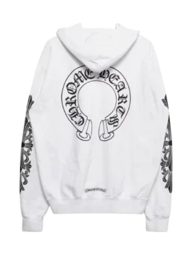 White Floral Horseshoe Zip-Up Hoodie White Floral Horseshoe Zip-Up Hoodie