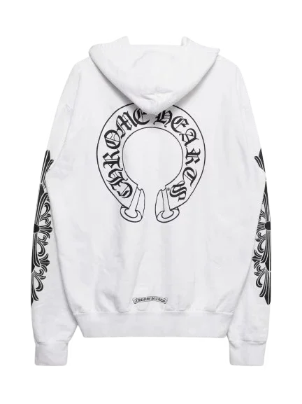 White Floral Horseshoe Zip-Up Hoodie White Floral Horseshoe Zip-Up Hoodie