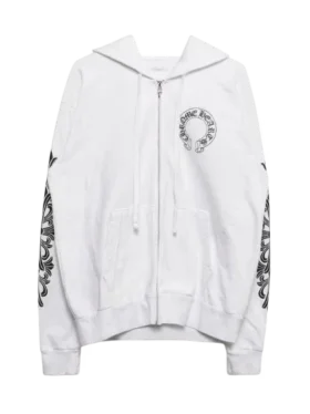 White Floral Horseshoe Zip-Up Hoodie White Floral Horseshoe Zip-Up Hoodie